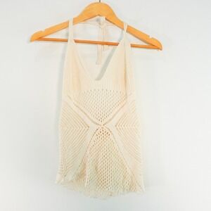 Crochet Halter Crop Top XS Creamy White Mesh Knit Boho Beach Summer TALLY WEiJL